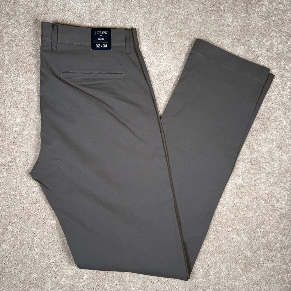 J.Crew Slim Tech Pant Mens 32x34 Charcoal Gray Moisture Wicking UPF 50+ Stretch